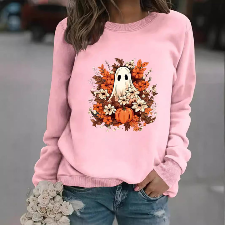 Kvinnors sweatshirt med lekfullt spöklikt höstmotiv Mirla-Eva Jonsson