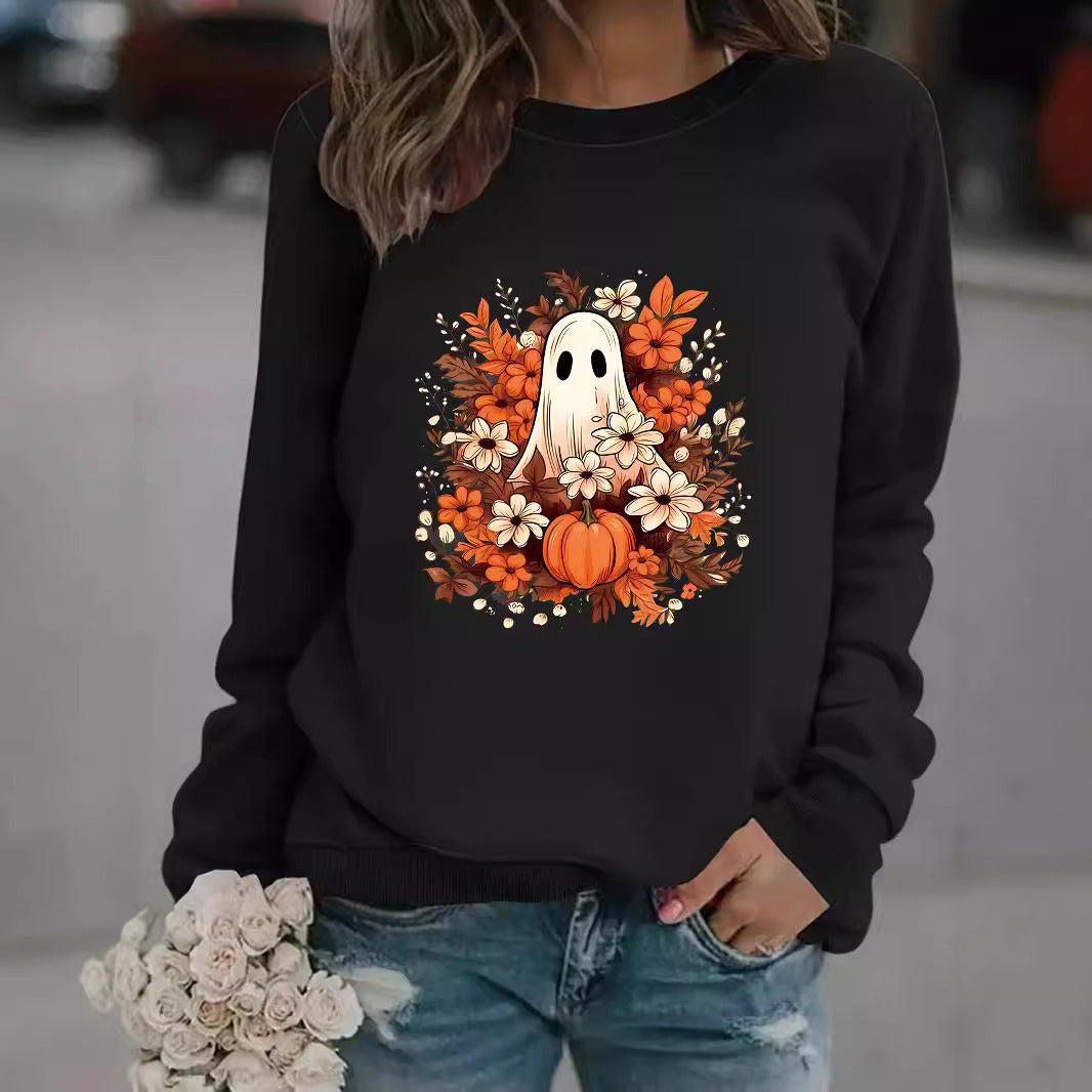 Kvinnors sweatshirt med lekfullt spöklikt höstmotiv Mirla-Eva Jonsson