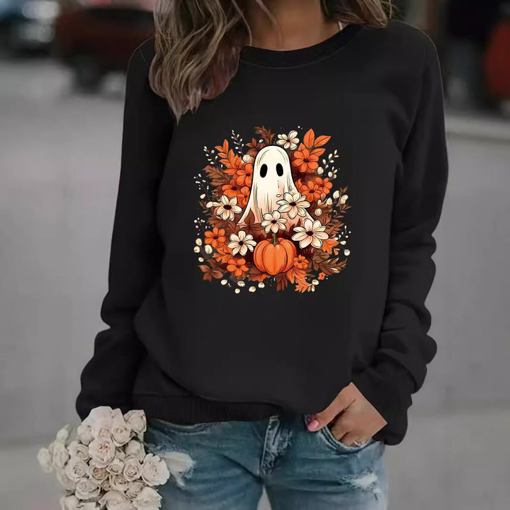 Kvinnors sweatshirt med lekfullt spöklikt höstmotiv Mirla-Eva Jonsson