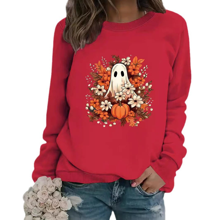 Kvinnors sweatshirt med lekfullt spöklikt höstmotiv Mirla-Eva Jonsson