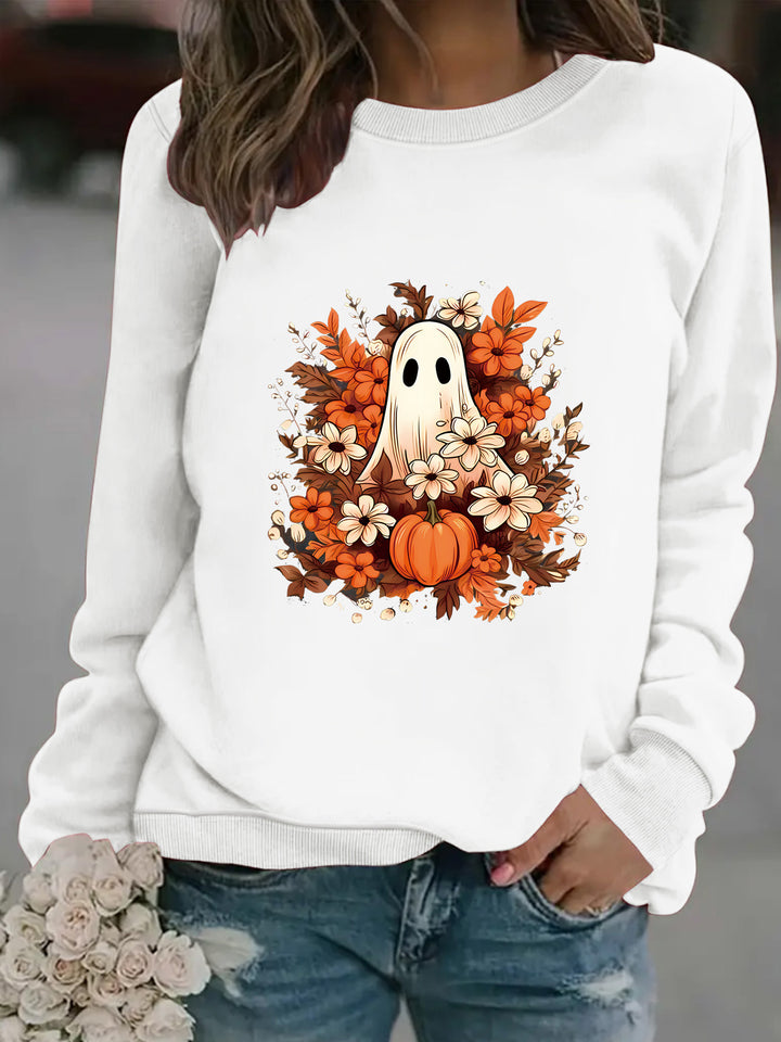 Kvinnors sweatshirt med lekfullt spöklikt höstmotiv Mirla-Eva Jonsson