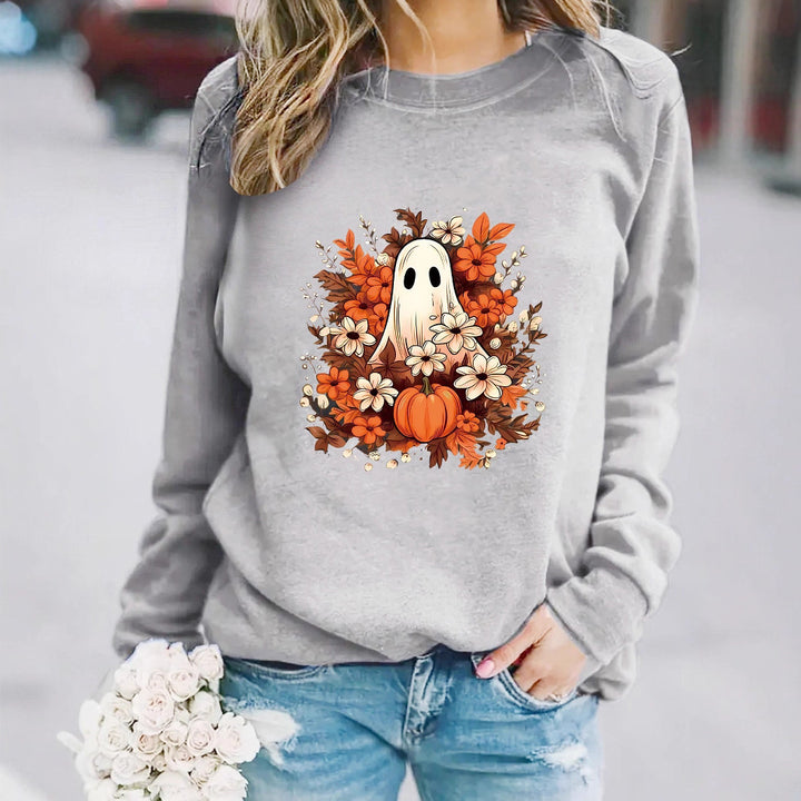 Kvinnors sweatshirt med lekfullt spöklikt höstmotiv Mirla-Eva Jonsson