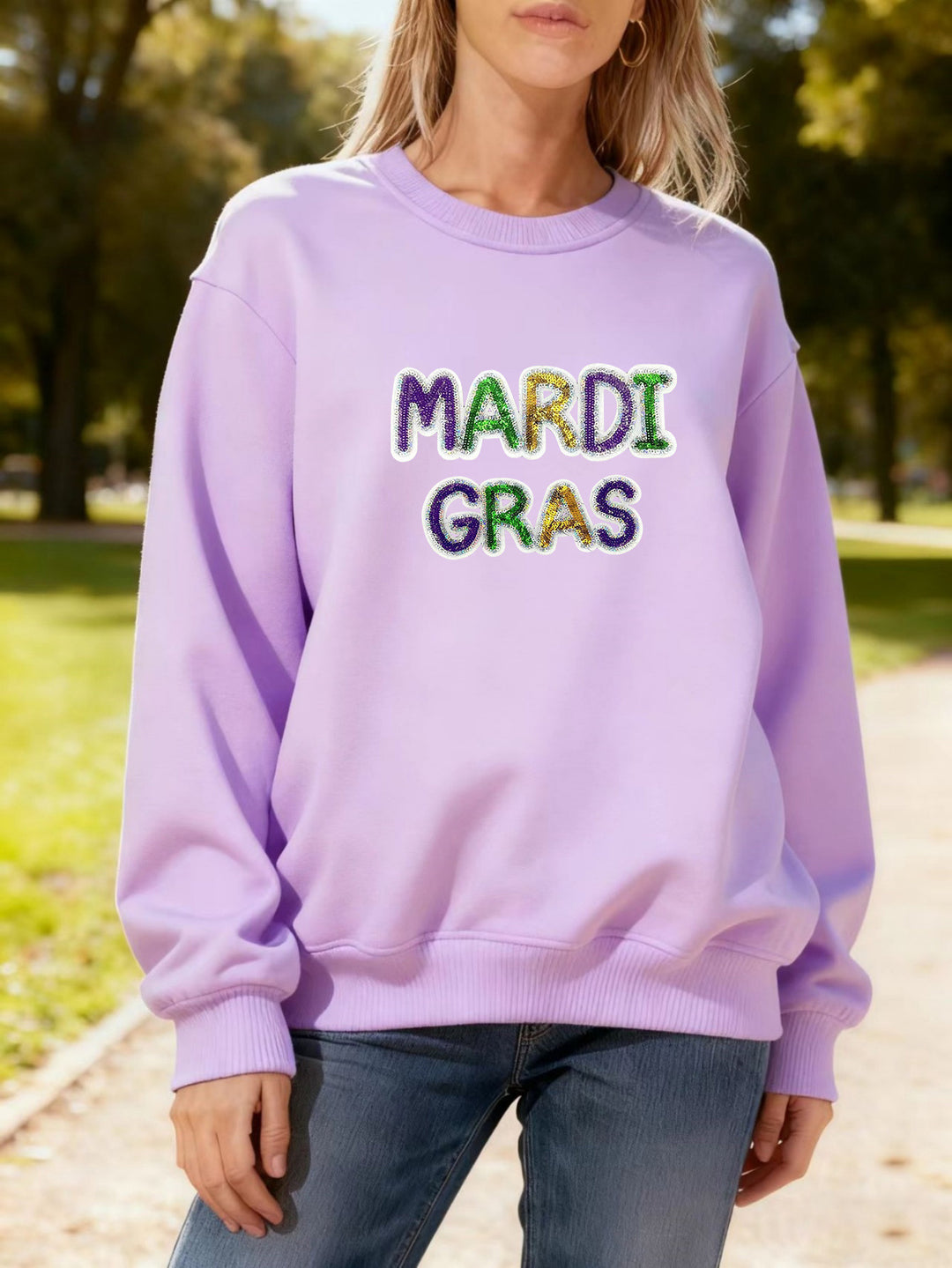 Kvinnors sweatshirt med livlig Mardi Gras-tryck Mirla-Eva Jonsson
