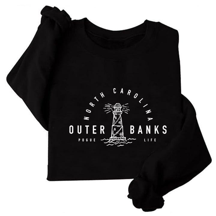 Kvinnors sweatshirt med maritimt fyrmotiv och avslappnad passform Mirla-Eva Jonsson