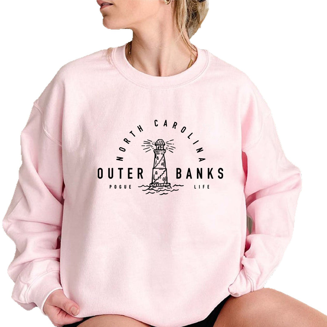 Kvinnors sweatshirt med maritimt fyrmotiv och avslappnad passform Mirla-Eva Jonsson