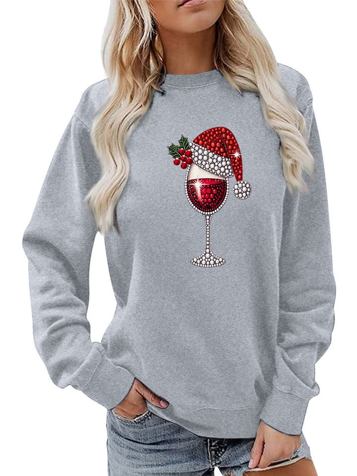 Kvinnors sweatshirt med mjukt foder och festligt vinmotiv Mirla-Eva Jonsson
