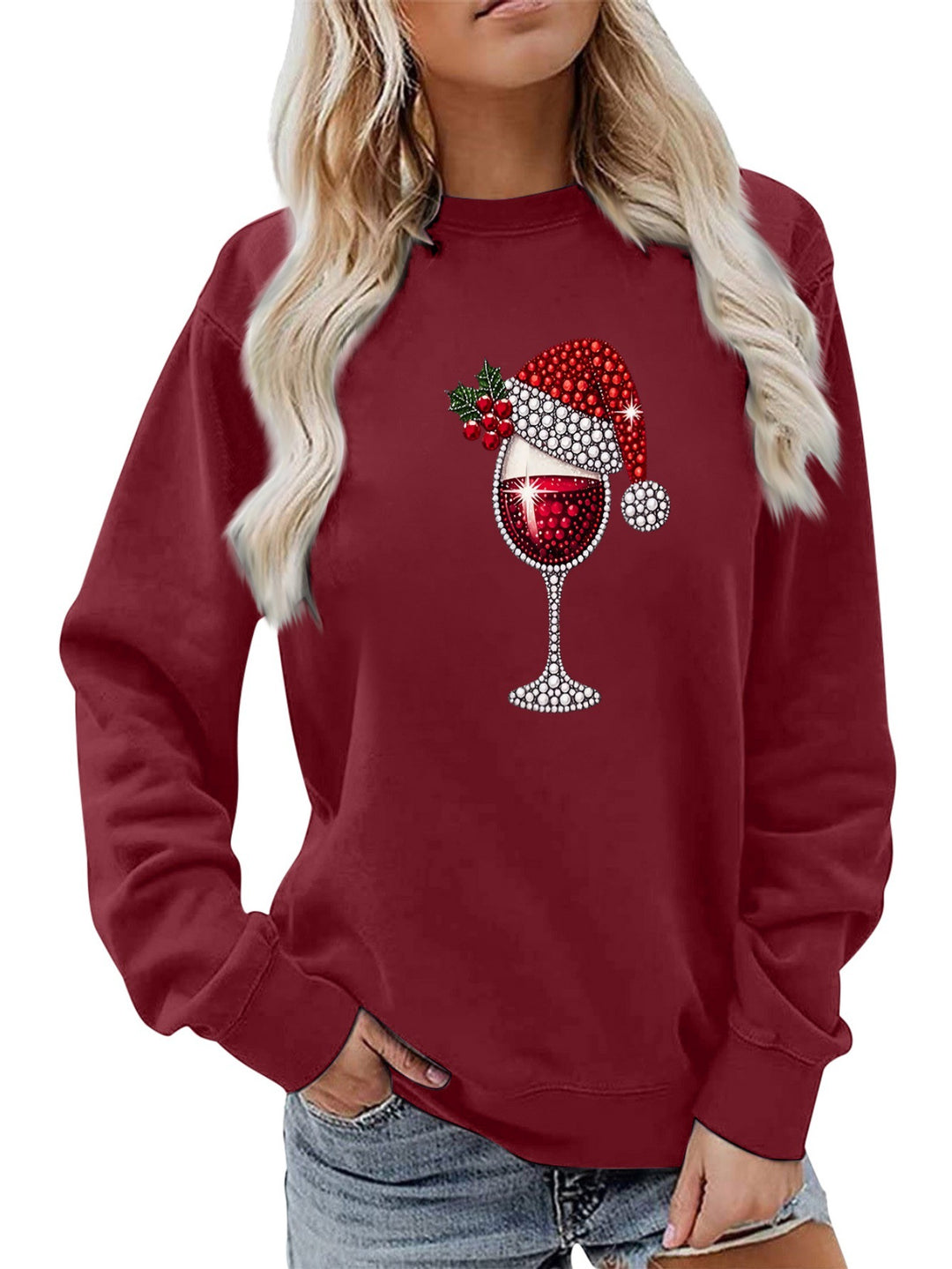 Kvinnors sweatshirt med mjukt foder och festligt vinmotiv Mirla-Eva Jonsson