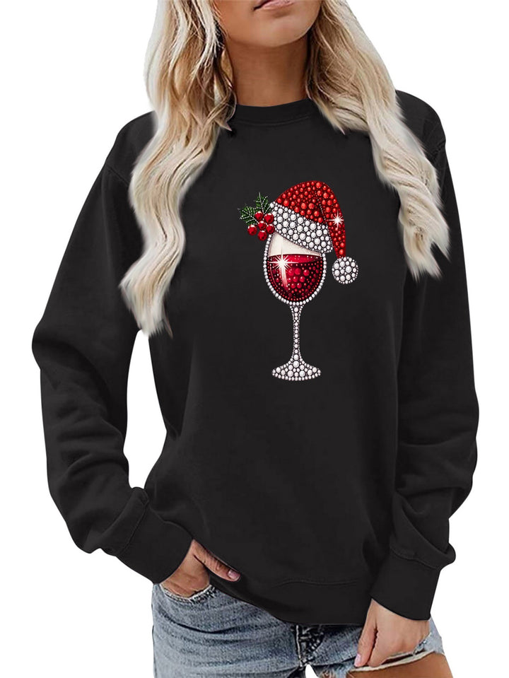 Kvinnors sweatshirt med mjukt foder och festligt vinmotiv Mirla-Eva Jonsson