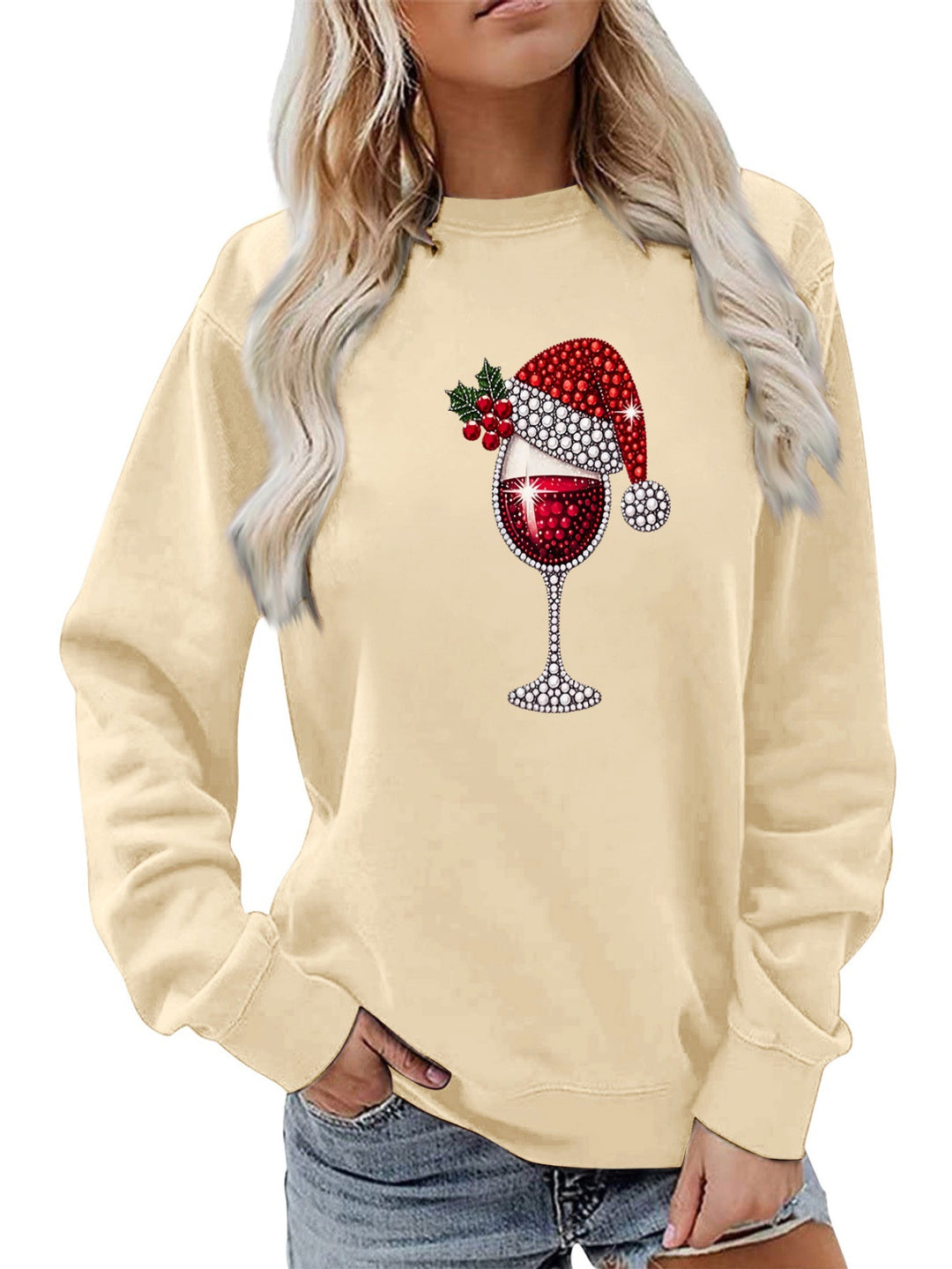 Kvinnors sweatshirt med mjukt foder och festligt vinmotiv Mirla-Eva Jonsson
