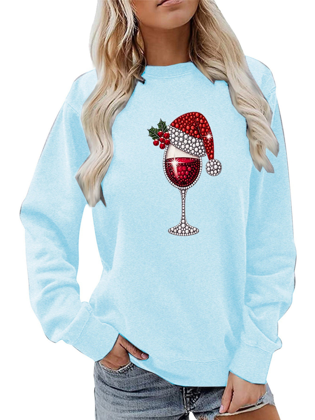 Kvinnors sweatshirt med mjukt foder och festligt vinmotiv Mirla-Eva Jonsson