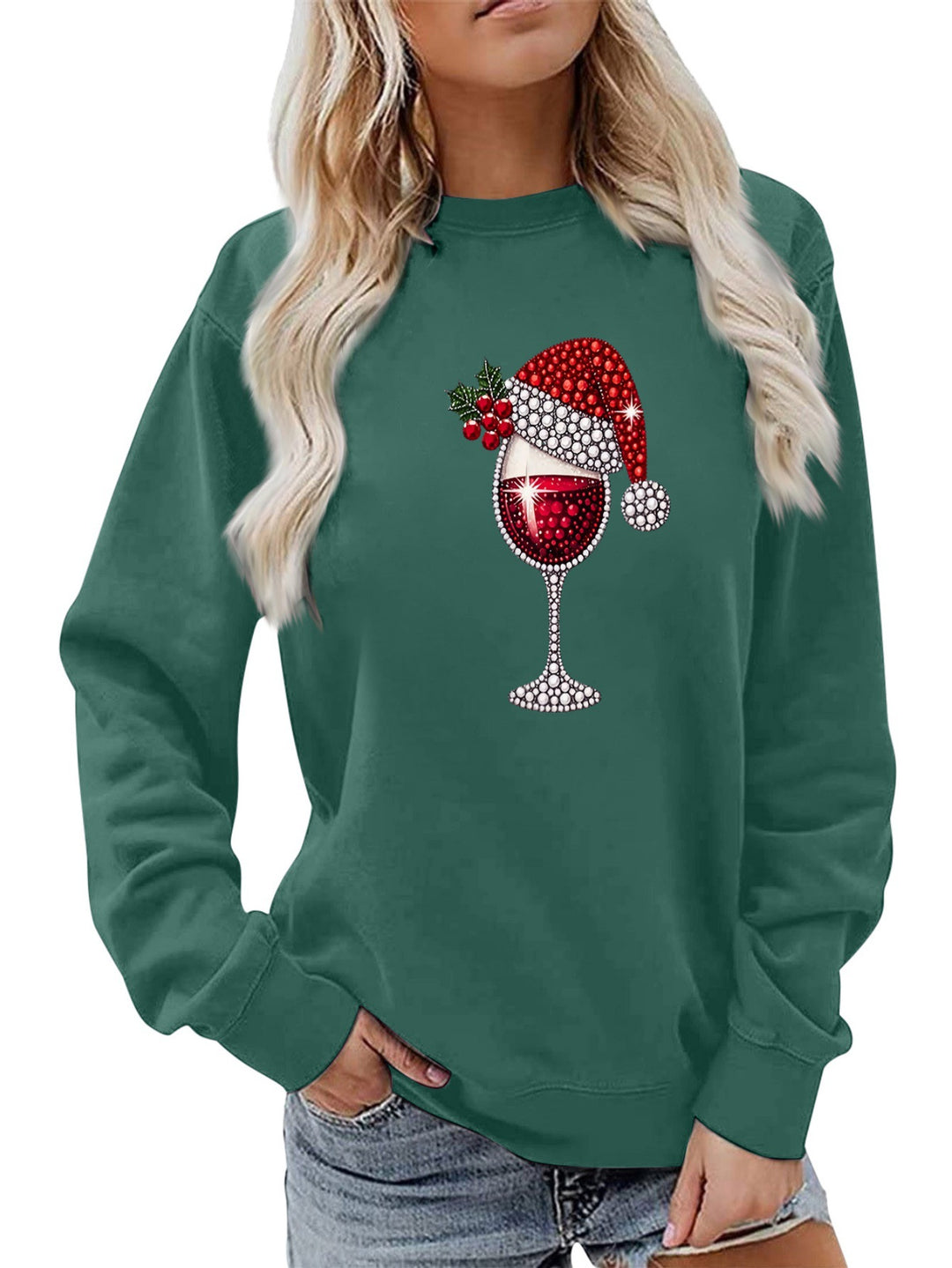 Kvinnors sweatshirt med mjukt foder och festligt vinmotiv Mirla-Eva Jonsson