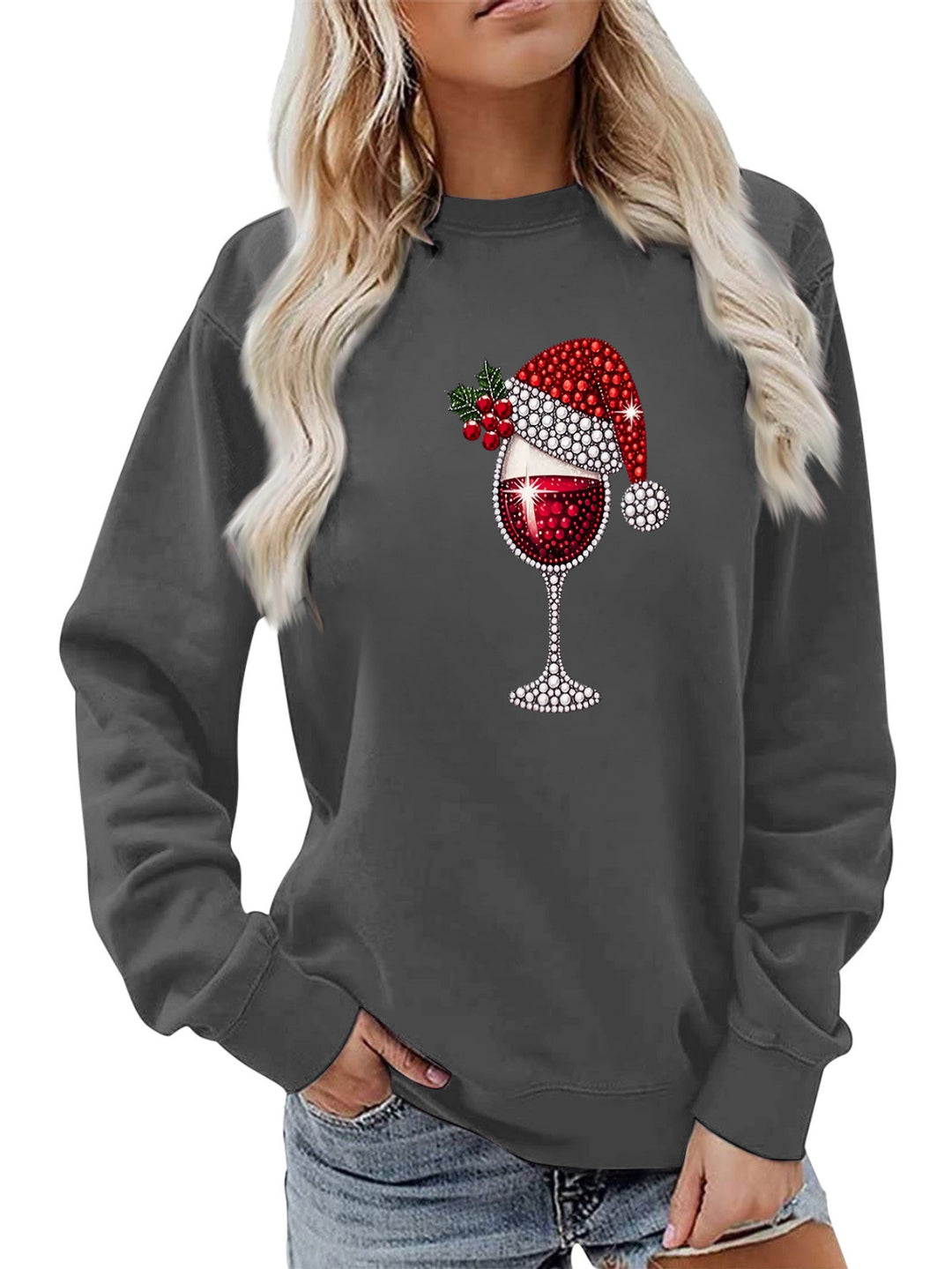 Kvinnors sweatshirt med mjukt foder och festligt vinmotiv Mirla-Eva Jonsson