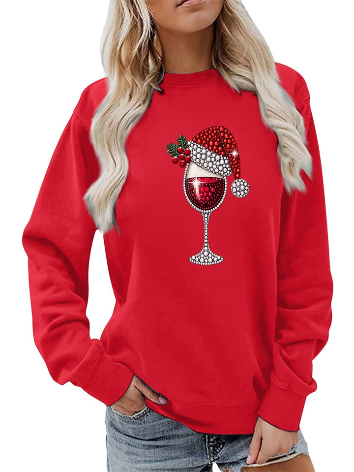 Kvinnors sweatshirt med mjukt foder och festligt vinmotiv Mirla-Eva Jonsson