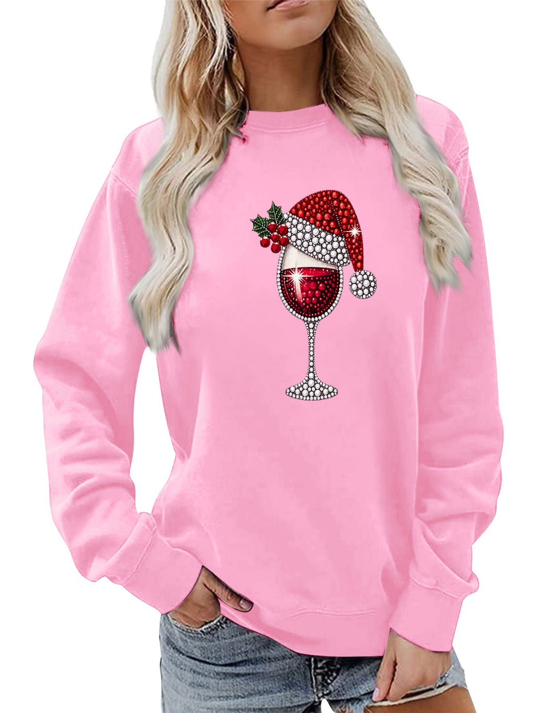 Kvinnors sweatshirt med mjukt foder och festligt vinmotiv Mirla-Eva Jonsson