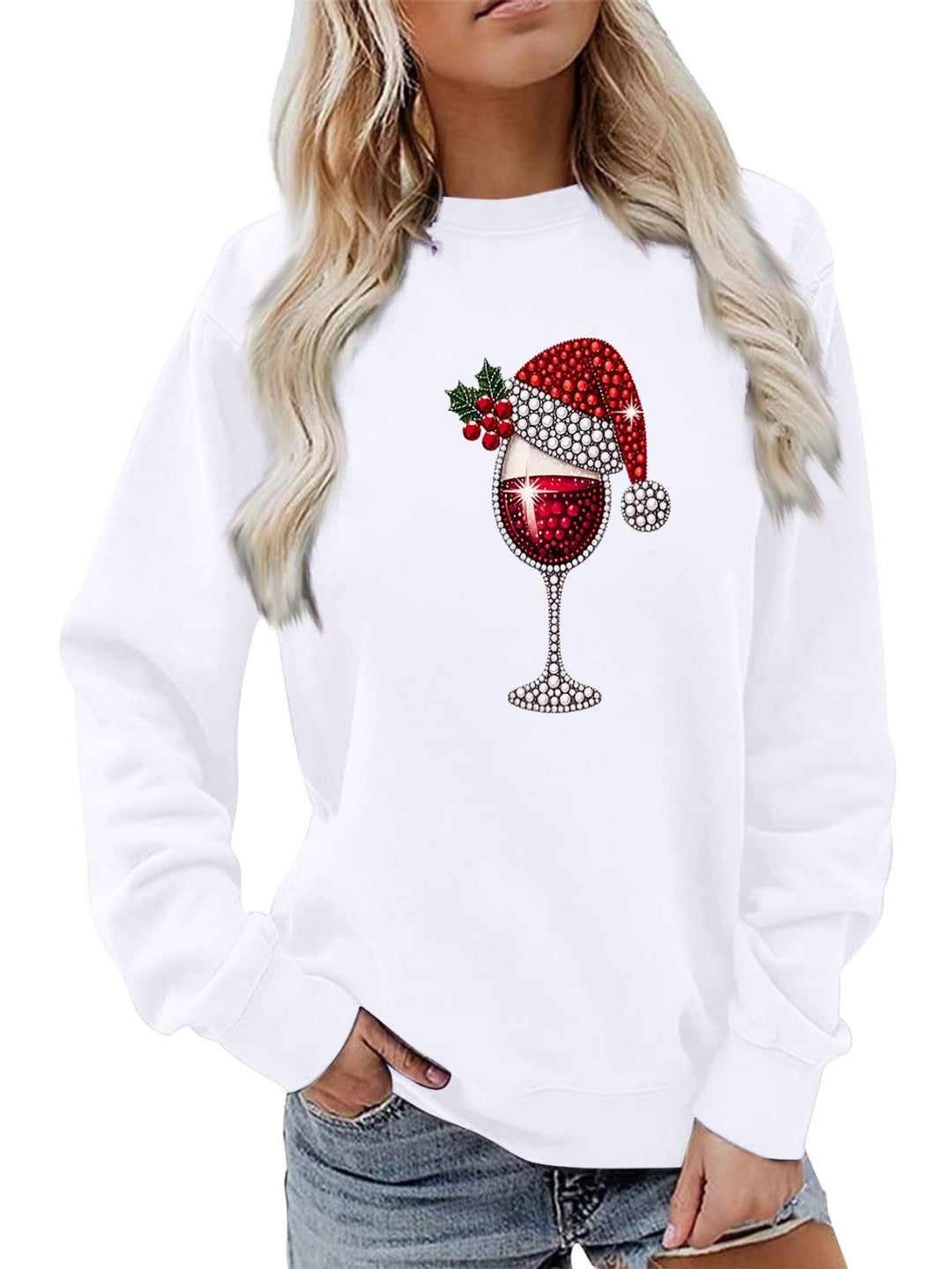 Kvinnors sweatshirt med mjukt foder och festligt vinmotiv Mirla-Eva Jonsson