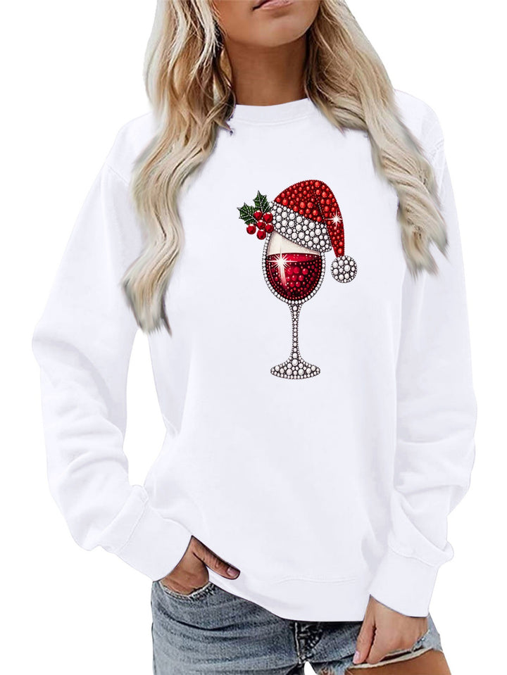 Kvinnors sweatshirt med mjukt foder och festligt vinmotiv Mirla-Eva Jonsson
