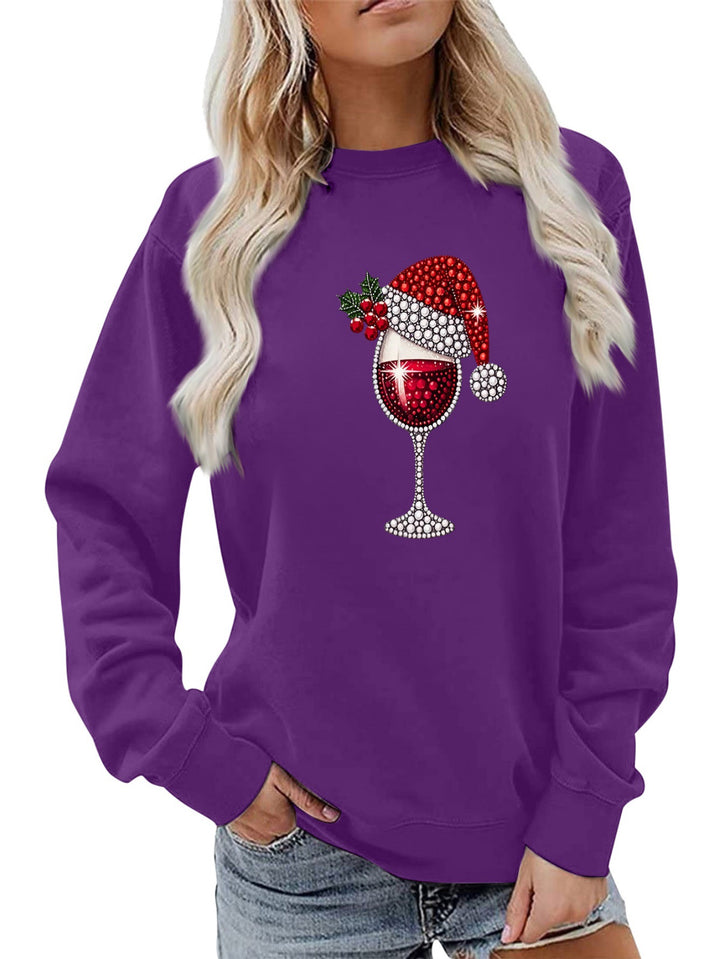 Kvinnors sweatshirt med mjukt foder och festligt vinmotiv Mirla-Eva Jonsson