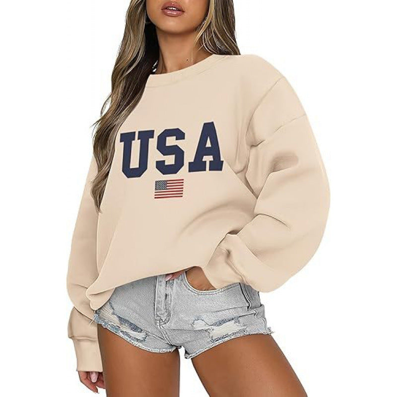 Kvinnors sweatshirt med modern USA-uttalande och bekväm passform Mirla-Eva Jonsson