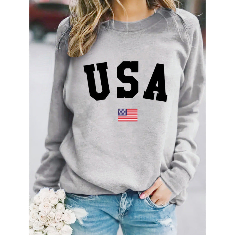 Kvinnors sweatshirt med modern USA-uttalande och bekväm passform Mirla-Eva Jonsson