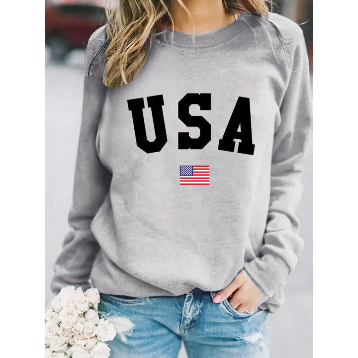Kvinnors sweatshirt med modern USA-uttalande och bekväm passform Mirla-Eva Jonsson