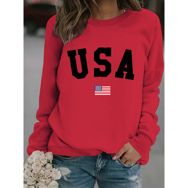 Kvinnors sweatshirt med modern USA-uttalande och bekväm passform Mirla-Eva Jonsson