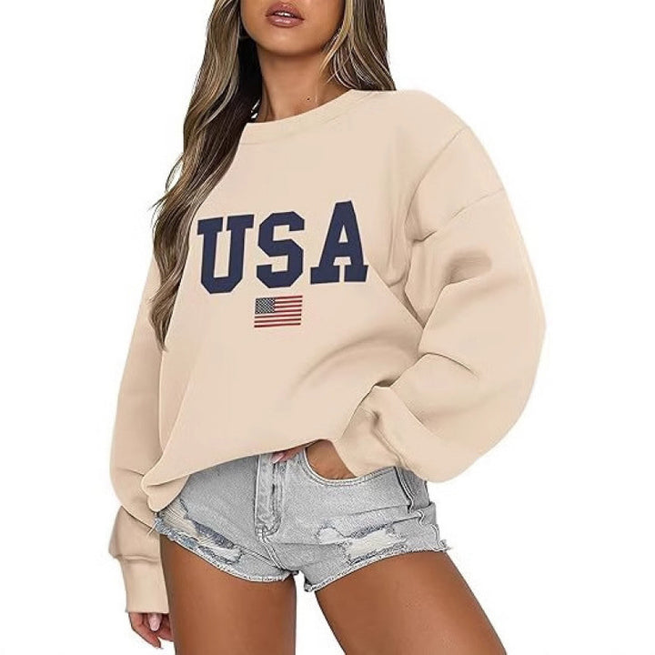 Kvinnors sweatshirt med modern USA-uttalande och bekväm passform Mirla-Eva Jonsson