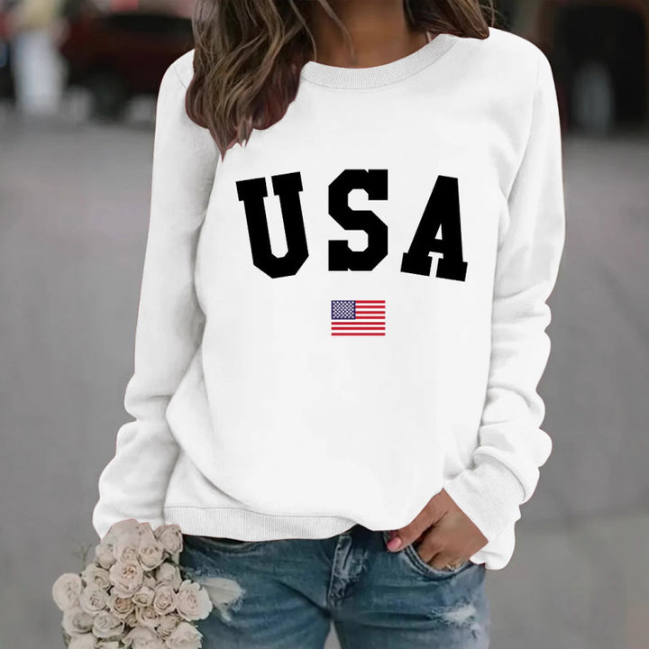 Kvinnors sweatshirt med modern USA-uttalande och bekväm passform Mirla-Eva Jonsson