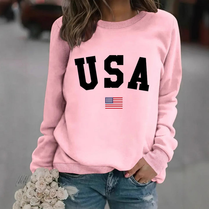 Kvinnors sweatshirt med modern USA-uttalande och bekväm passform Mirla-Eva Jonsson