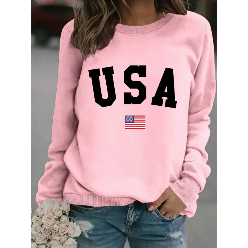 Kvinnors sweatshirt med modern USA-uttalande och bekväm passform Mirla-Eva Jonsson