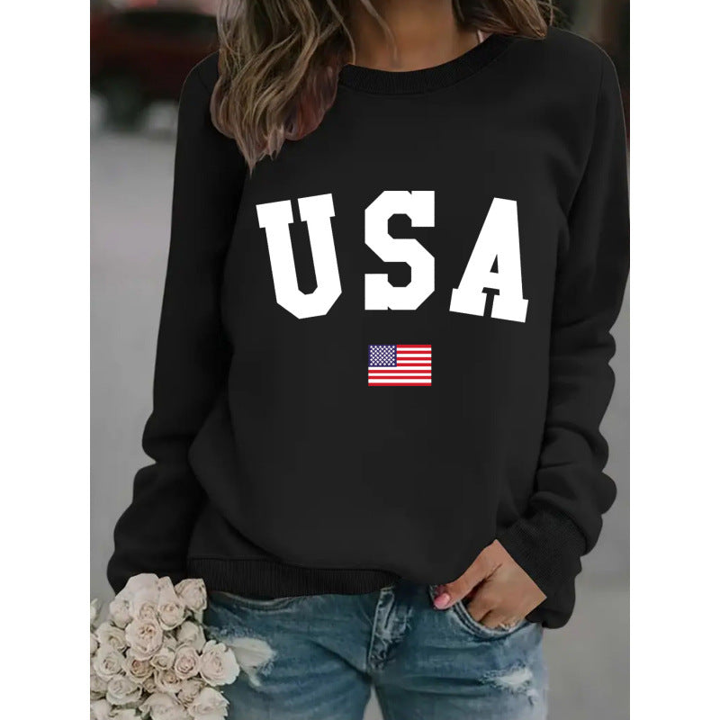 Kvinnors sweatshirt med modern USA-uttalande och bekväm passform Mirla-Eva Jonsson