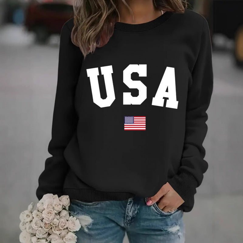 Kvinnors sweatshirt med modern USA-uttalande och bekväm passform Mirla-Eva Jonsson