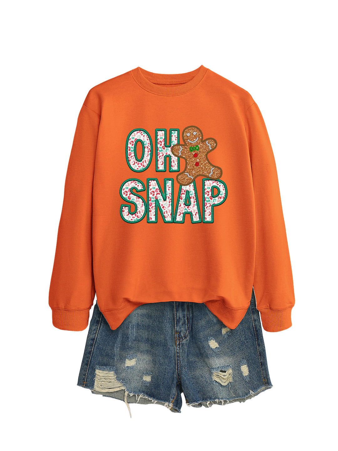 Kvinnors sweatshirt med roligt pepparkakeman motiv och glittrande bokstäver Mirla-Eva Jonsson