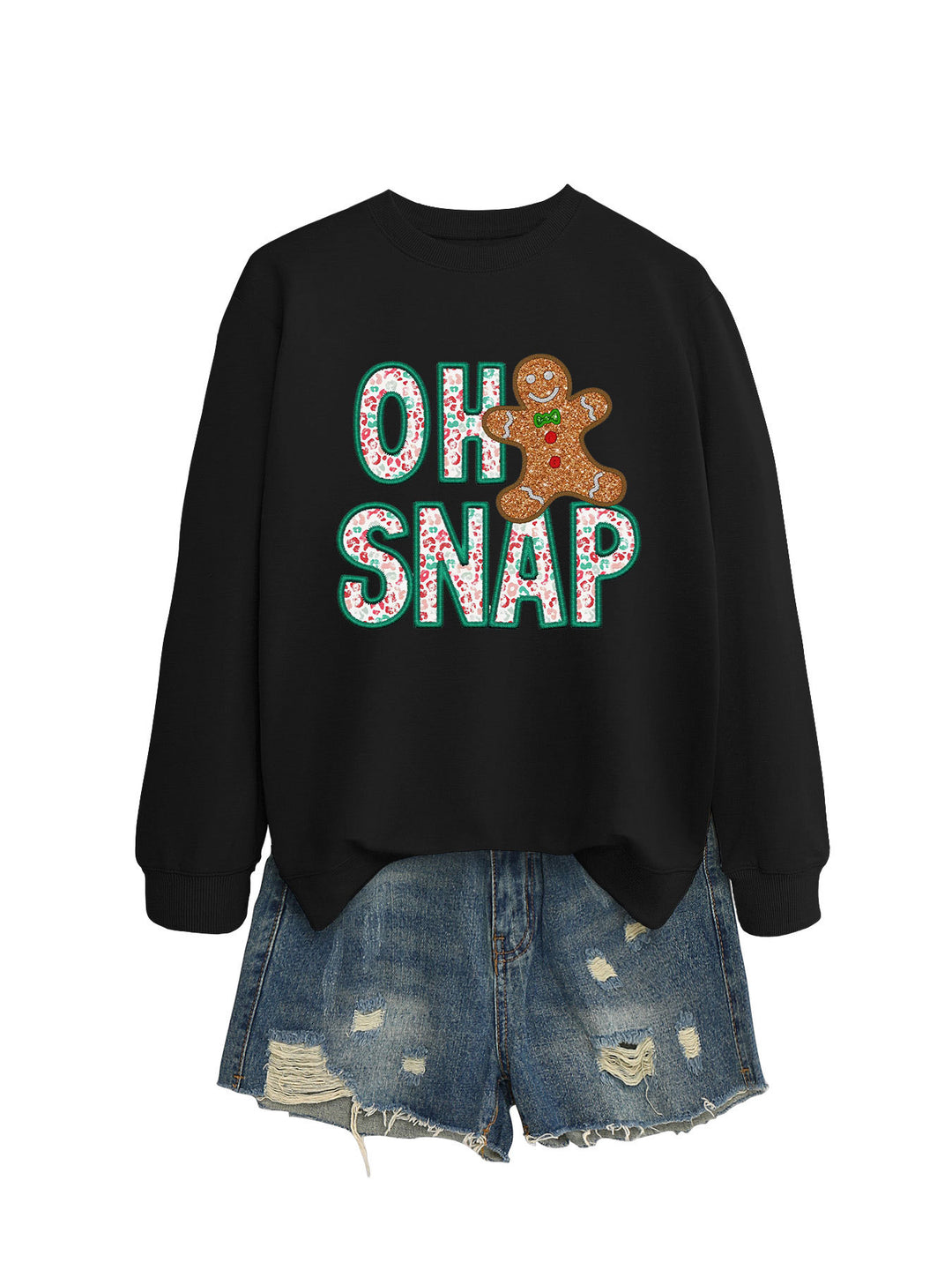 Kvinnors sweatshirt med roligt pepparkakeman motiv och glittrande bokstäver Mirla-Eva Jonsson