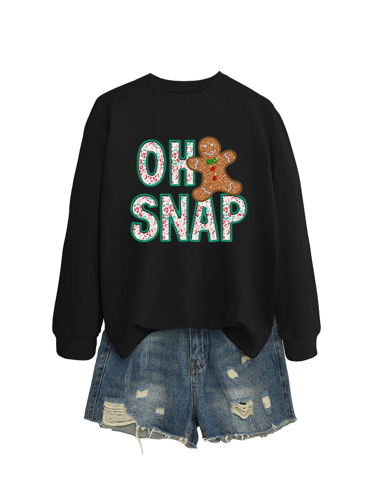 Kvinnors sweatshirt med roligt pepparkakeman motiv och glittrande bokstäver Mirla-Eva Jonsson