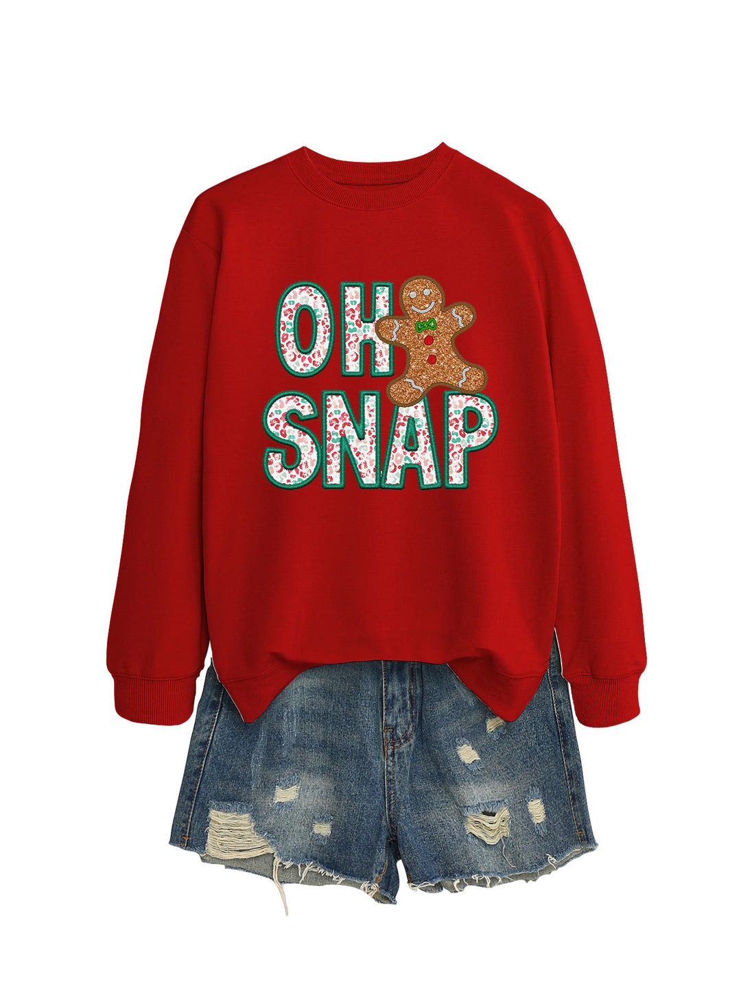 Kvinnors sweatshirt med roligt pepparkakeman motiv och glittrande bokstäver Mirla-Eva Jonsson