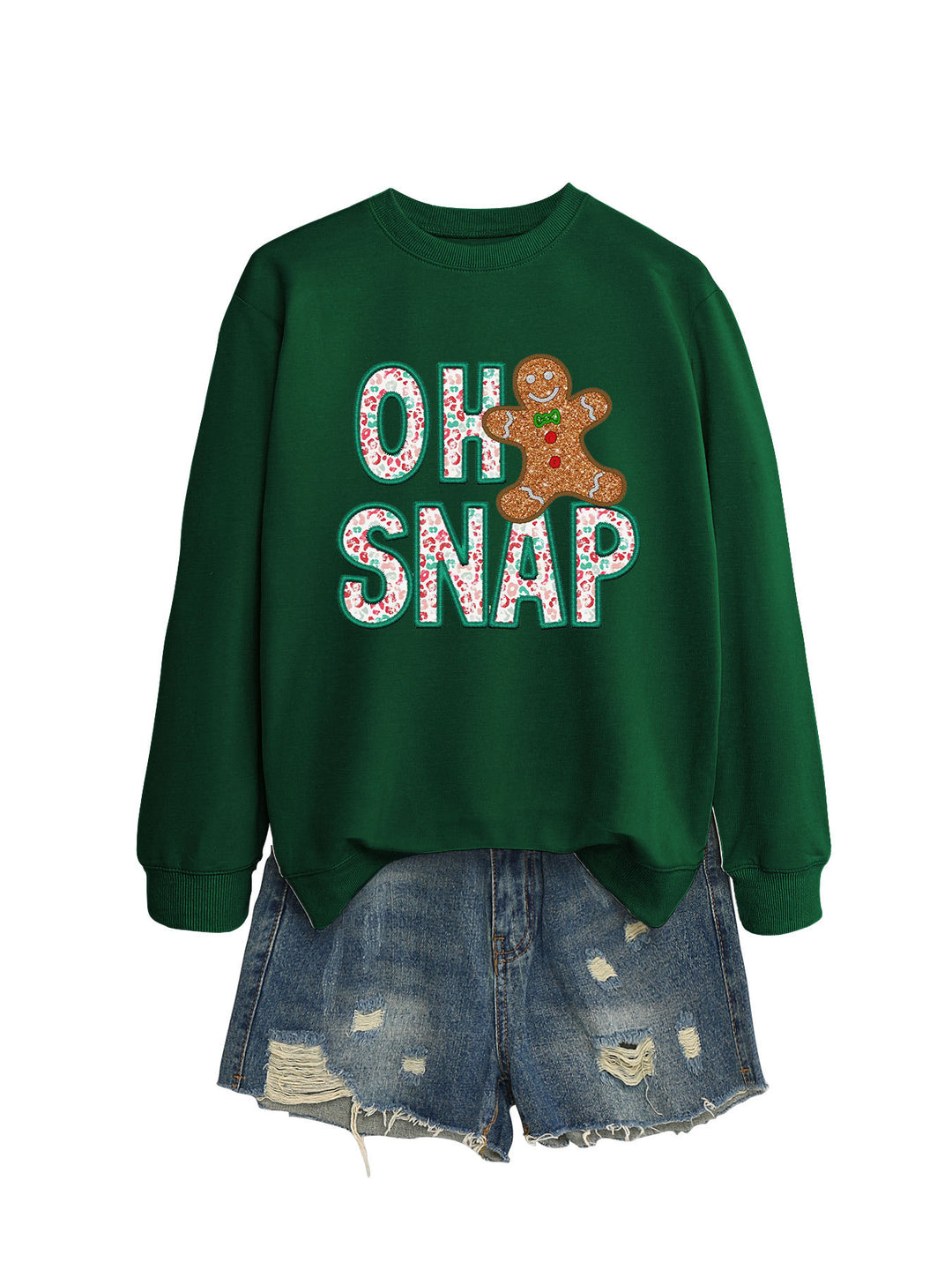 Kvinnors sweatshirt med roligt pepparkakeman motiv och glittrande bokstäver Mirla-Eva Jonsson