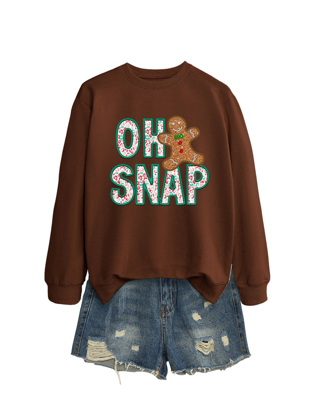 Kvinnors sweatshirt med roligt pepparkakeman motiv och glittrande bokstäver Mirla-Eva Jonsson