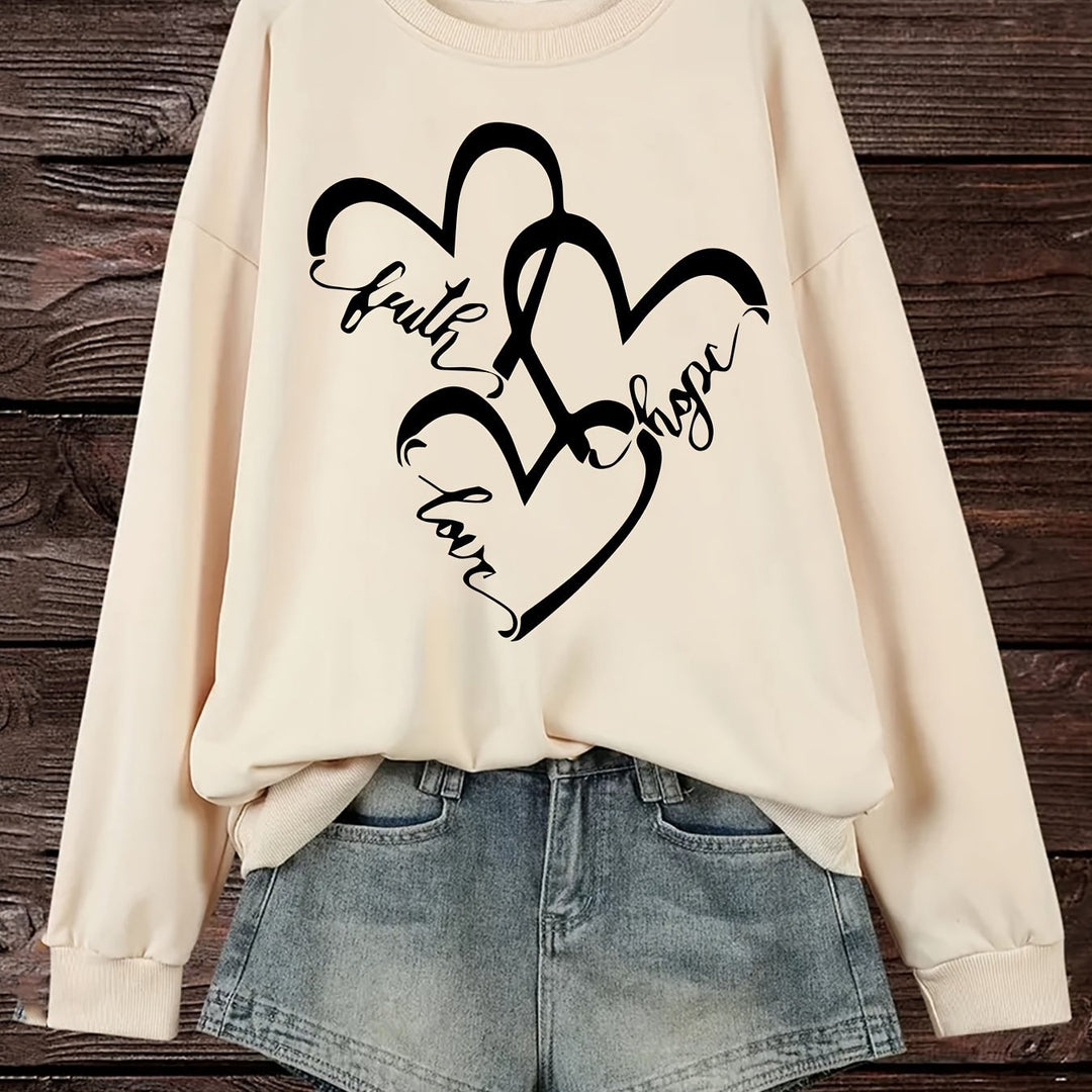 Kvinnors sweatshirt med romantiskt hjärtmotiv och inspirerande tryck Mirla-Eva Jonsson