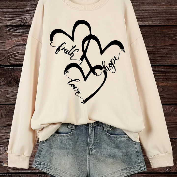 Kvinnors sweatshirt med romantiskt hjärtmotiv och inspirerande tryck Mirla-Eva Jonsson