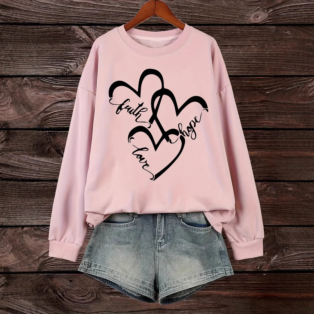 Kvinnors sweatshirt med romantiskt hjärtmotiv och inspirerande tryck Mirla-Eva Jonsson