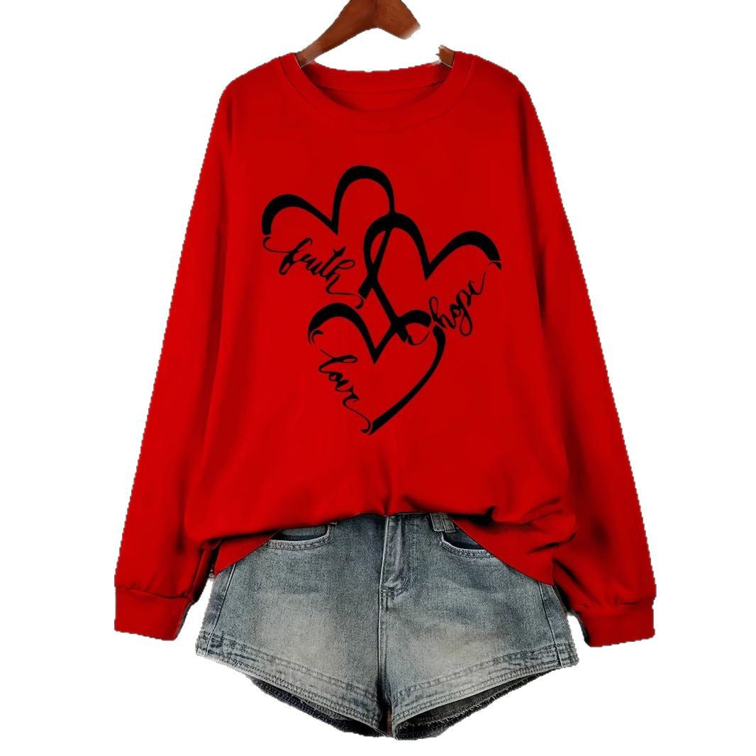 Kvinnors sweatshirt med romantiskt hjärtmotiv och inspirerande tryck Mirla-Eva Jonsson