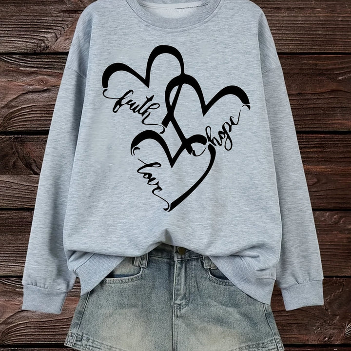 Kvinnors sweatshirt med romantiskt hjärtmotiv och inspirerande tryck Mirla-Eva Jonsson