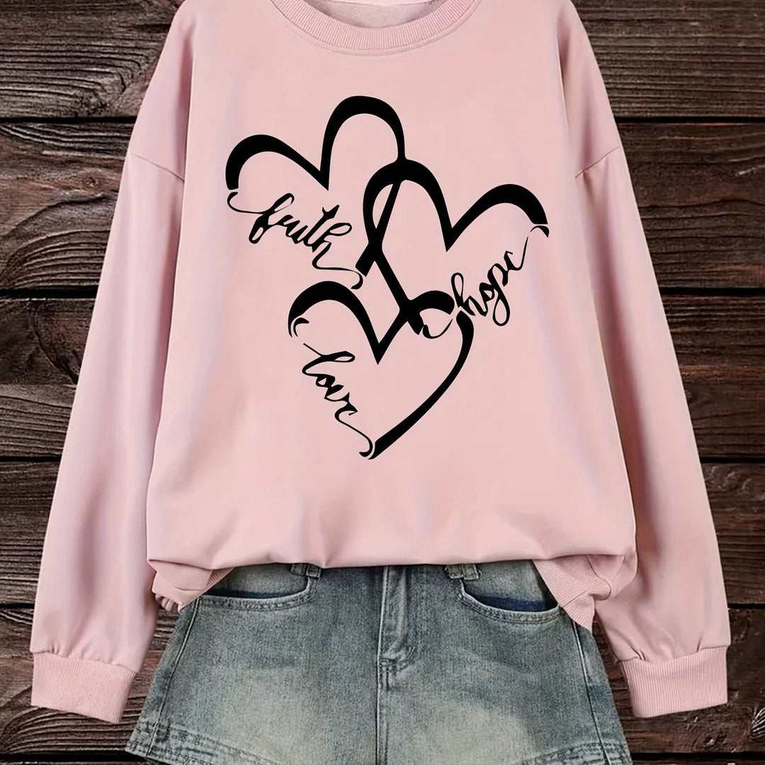 Kvinnors sweatshirt med romantiskt hjärtmotiv och inspirerande tryck Mirla-Eva Jonsson