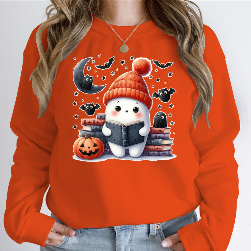 Kvinnors sweatshirt med sött Halloween-motiv och bokdesign Mirla-Eva Jonsson