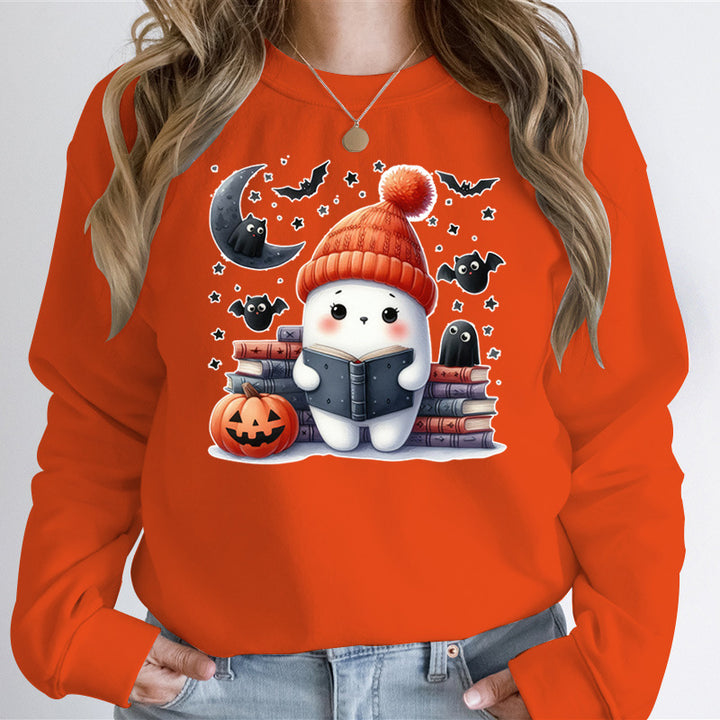 Kvinnors sweatshirt med sött Halloween-motiv och bokdesign Mirla-Eva Jonsson