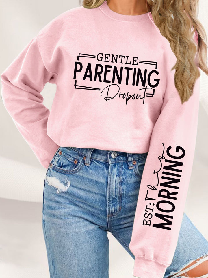 Kvinnors sweatshirt med unikt tryckt föräldraskapsmotiv och avslappnad passform Mirla-Eva Jonsson