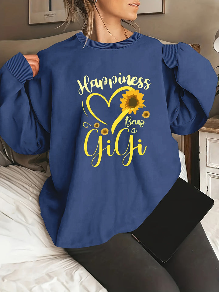 Kvinnors sweatshirt med voluminösa ärmar och glad motiv Mirla-Eva Jonsson