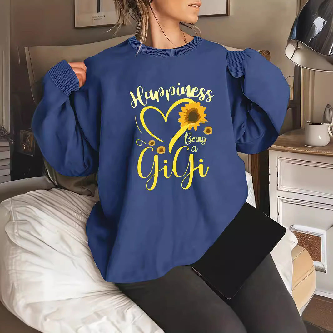 Kvinnors sweatshirt med voluminösa ärmar och glad motiv Mirla-Eva Jonsson