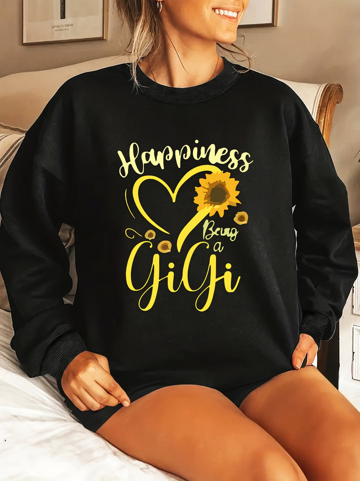 Kvinnors sweatshirt med voluminösa ärmar och glad motiv Mirla-Eva Jonsson