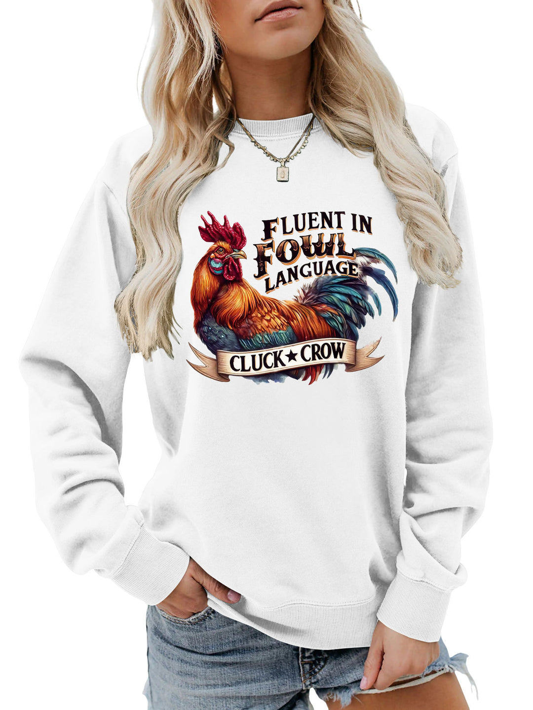 Kvinnors sweatshirts med humoristisk kycklingmotiv och komfortabel passform Mirla-Eva Jonsson